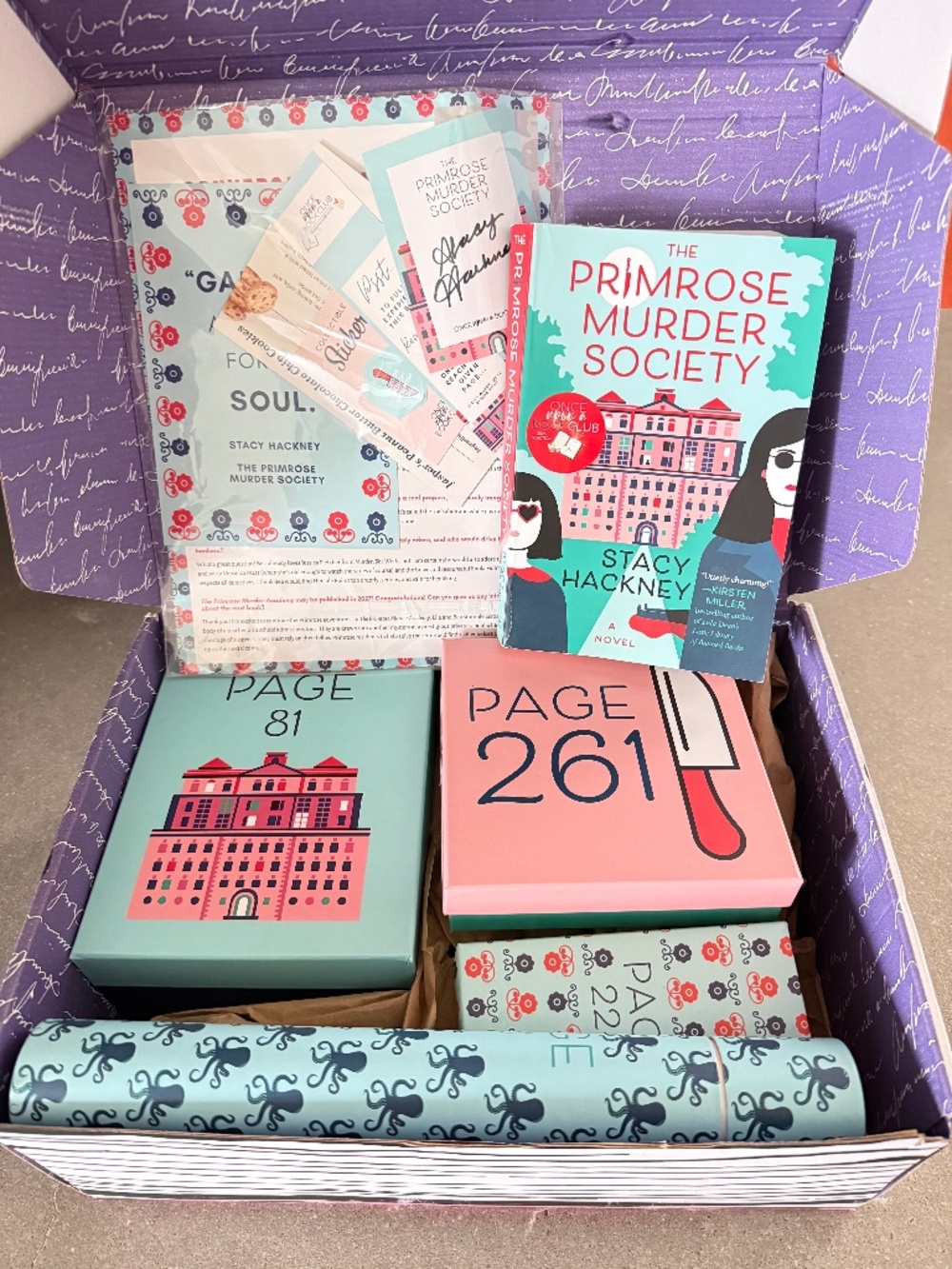 Book Box with Gifts- Includes The Primrose Murder Society and Gifts